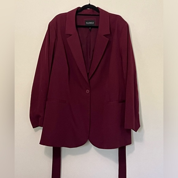 ELOQUII Burgundy Belted Blazer | Size 28 - Picture 2 of 7